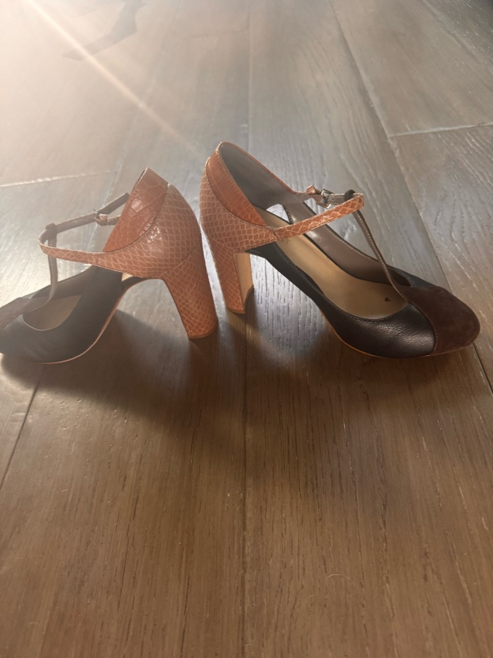 Nine West Two-Tone Brown T-Strap Heels Mary Jane’s